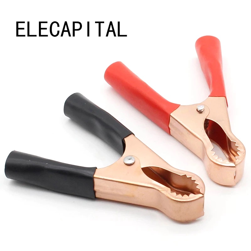 2Pcs 50A Red + Black 80mm Crocodile Alligator Clips